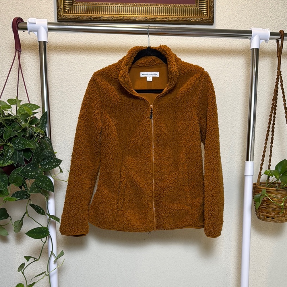 Amazon Essentials Teddy Jacket Brown Plush Full-Length Zipper